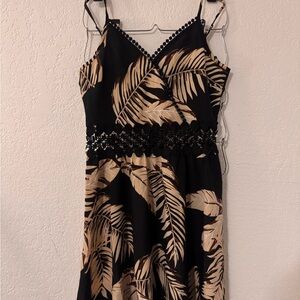 SHEIN Black and Tan Leaf Print Midi Dress